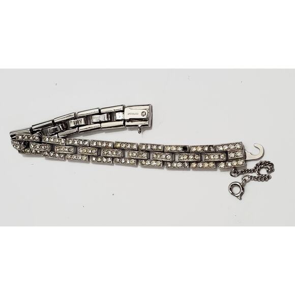 Vintage Eisenberg Ice Clear Rhinestone Silver Tone Link Bracelet  Safety Chain - Picture 13 of 16